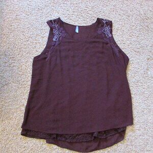 NWOT Vanity XL Burgandy Red Sequin Shoulders Lace Body Chiffon Overlay Tank Top